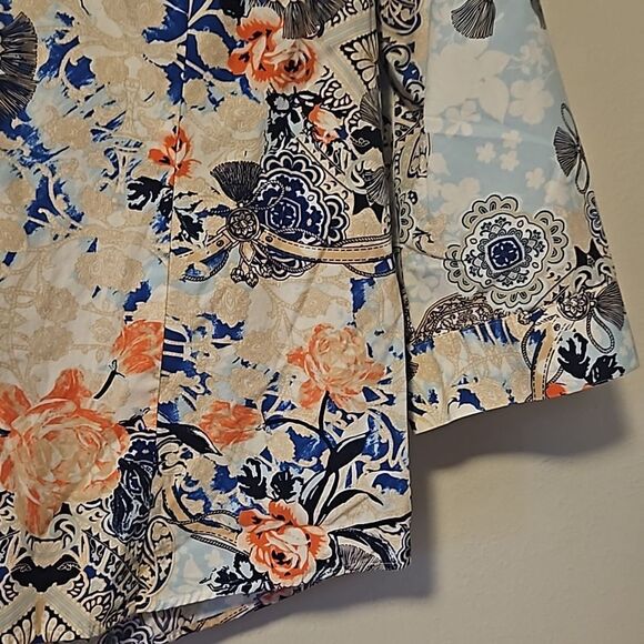 Chico’s 100% Linen Non-Iron Floral Loop-Back Tunic Button Up Shirt Chico's 2 (L) - Picture 4 of 5